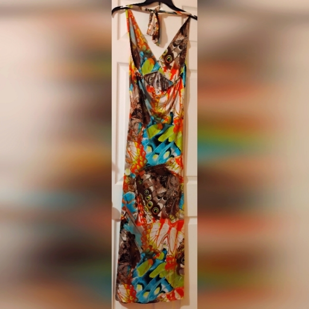 Woman's Butterfly print halter Dress